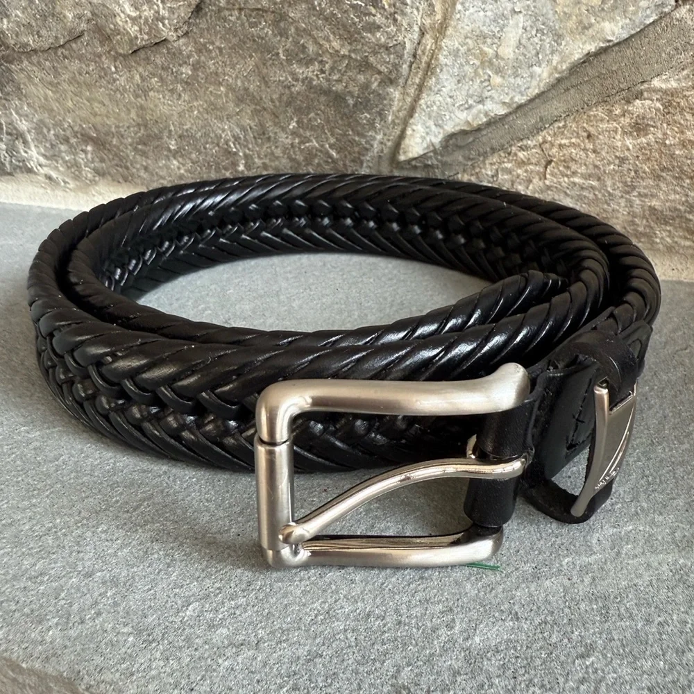 Nautica Men's Black Braided Leather Belt Size 38 Large X-Large Adjustable